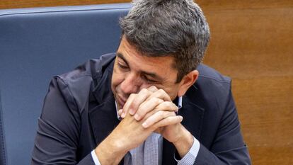 El 'president' de la Generalitat, Carlos Mazón, este miércoles en el Parlament