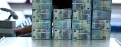 Billetes de 20 euros en las instalaciones del Banco de Portugal en Carregado (Alenquer).