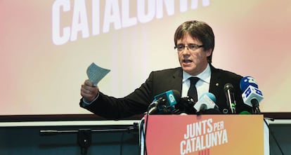 Carles Puigdemont, en la presentació de Junts per Catalunya, a Bruges.