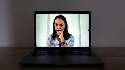 María Corina Machado, durante la entrevista virtual.