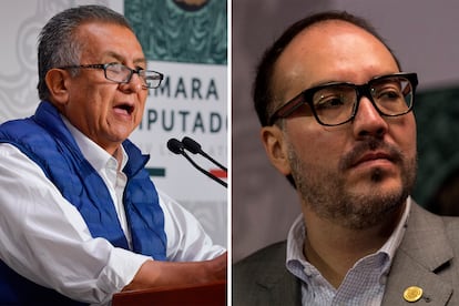 Benjamín Saúl Huerta Corona, diputado de Morena y Mauricio Toledo, diputado del Partido del Trabajo.