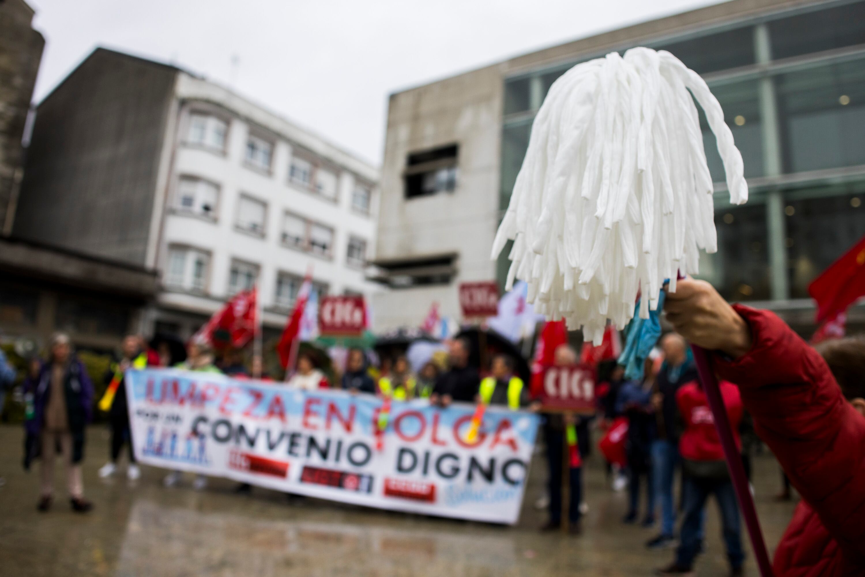 Concentración de trabajadoras de la limpieza de Lugo el pasado miércoles.