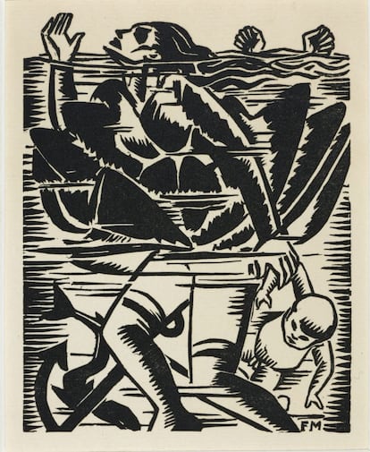 La muestra reúne cerca de 500 obras, firmadas entre otros por Goya, Picasso, Dix, Grosz, Moore, Capa y Richter. En la imagen, 'Sans titre, album Debout les morts', de Frans Masereel (1917).