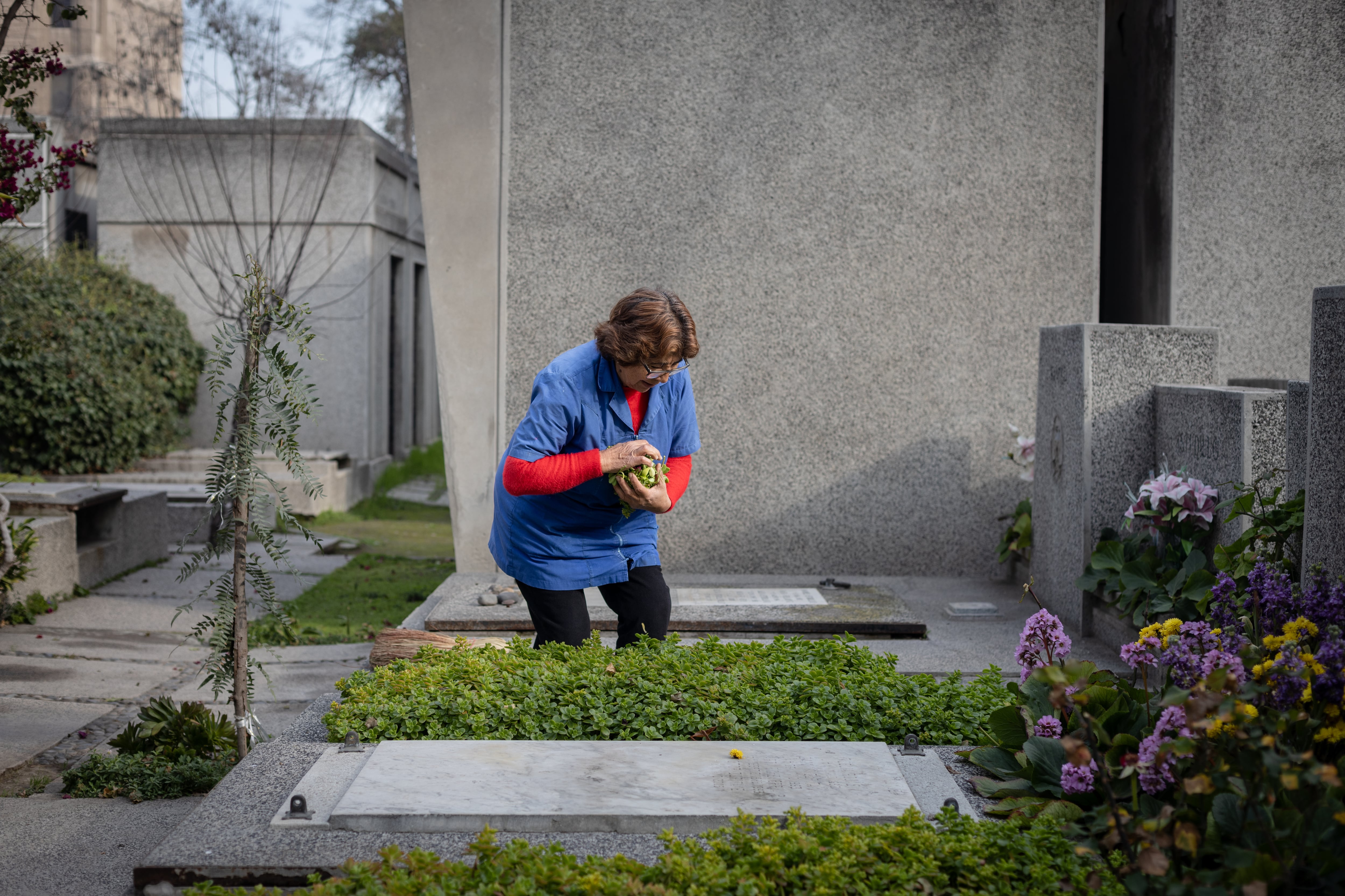 Ana Muoz, al cuidado de las tumbas del Cementerio General.