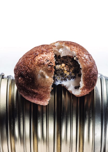 One of Enjoy's classic creations: a Panchino, a donut filled with caviar and sour cream.  Image from the 2014-2017 Catalog.