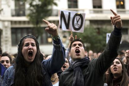 Manifestación en Madrid contra la Ley Orgánica de Mejora de la Calidad Educativa, LOMCE, conocida como la "ley Wert". Miles de estudiantes de todos los niveles educativos secundan las movilizaciones y las jornadas de huelga en contra de esta norma y los recortes en educación.