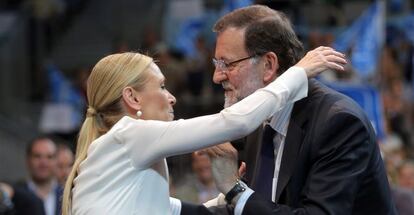 Mitin de cierre de campa&ntilde;a del PP para las Elecciones del 24M en el Palacio de los Deportes de Madrid. Rajoy, Cifuentes, Aguirre 