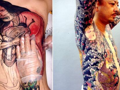 Tatuajes de Horiyoshi III que simulan ser un jimbaori, la casaca que los samurai utilizaban bajo la armadura.