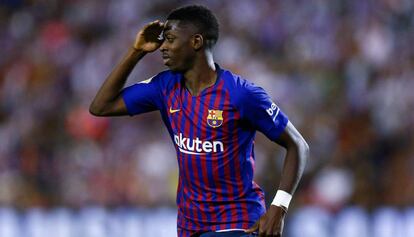 Dembélé després de marcar el gol.