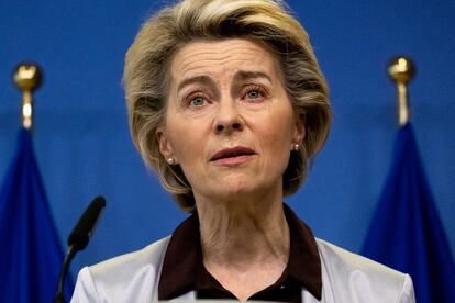 La presidenta de la Comisión Europea, Ursula von der Leyen, anunciando el acuerdo con Moderna.