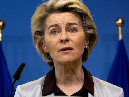 La presidenta de la Comisión Europea, Ursula von der Leyen, anunciando el acuerdo con Moderna.