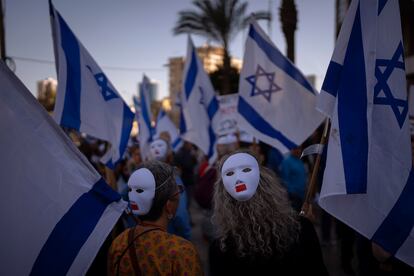 Manifestación en Tel Aviv contra la reforma judicial del Gobierno, el martes.