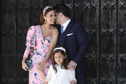 Paula Echevarría, David Bustamante y su hija Daniella, este sábado.