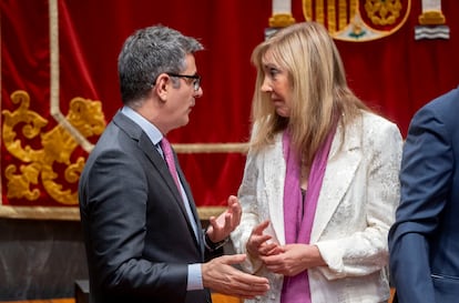 El ministro de la Presidencia, Relaciones con las Cortes y Justicia, Félix Bolaños,  y la presidenta del Tribunal Supremo y del CGPJ, Isabel Perelló, en un acto en el Consejo el pasado viernes.