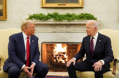 U.S. President Joe Biden meets with president-elect Donald Trump in the Oval Office in Washington.