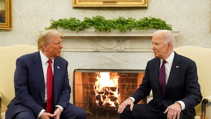 U.S. President Joe Biden meets with president-elect Donald Trump in the Oval Office in Washington.