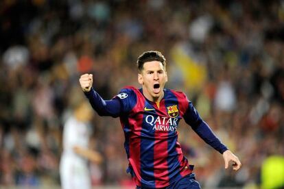 Messi celebra el primer gol contra el Bayern en el Camp Nou.