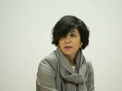Pilar de Lara durante una conferencia en la sede de una ONG en Santiago en abril de 2017.