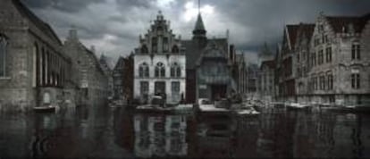 Vista de la Brujas medieval, en el nuevo museo belga Historium, que ofrece al visitante la experiencia de ver, oler y sentir la ciudad de Brujas (norte) durante su época dorada en la Edad Media.