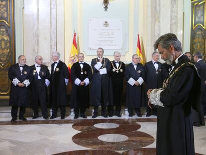 Los miembros del Supremo esperan la llegada del Rey para la apertura del año judicial 2019/2020.