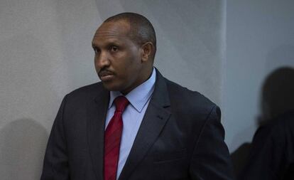 Bosco Ntaganda, exlíder de milicias rebeldes en Ruanda, en la Corte Penal Internacional en La Haya, este jueves.