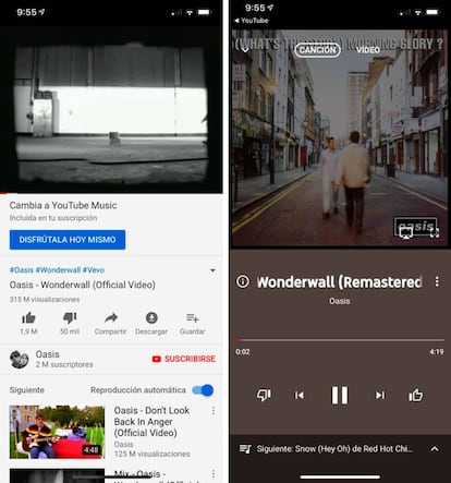 Cómo pasar de YouTube a YouTube Music rápidamente.