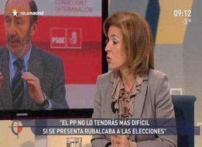 La delegada de Medio Ambiente de Madrid, Ana Botella, durante la entrevista de esta mañana en Telemadrid.