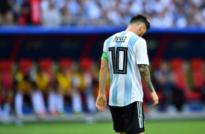 Messi, en su último partido con Argentina ante Francia en Rusia.