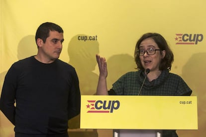 Quim Arrufat i Eulàlia Reguant, a la roda de premsa de la CUP.