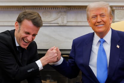 El presidente de EE UU, Donald Trump, este lunes en la Casa Blanca junto a su homólogo francés, Emmanuel Macron.