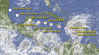 El paso pronosticado del huracán 'Beryl', a 1 de julio.