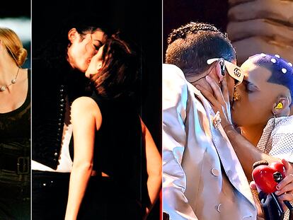Britney Spears y Madonna en los MTV VMA de 2003. Michael Jackson y Lisa Marie Presley en los mismos premios en 1994. Y Bad Bunny besando a un bailarín, en los premios de 2022.