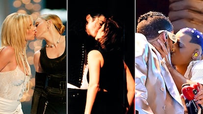 Tres besos míticos en los MTV VMA: Britney Spears y Madonna. Michael Jackson y Lisa Marie Presley. Bad Bunny y uno de sus bailarines.