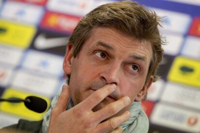 Tito Vilanova, durante la rueda de prensa