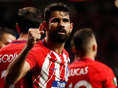 Diego Costa celebra el gol del Atlético frente al Arsenal