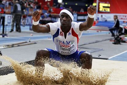 Teddy Tamgho, en la final de triple salto.