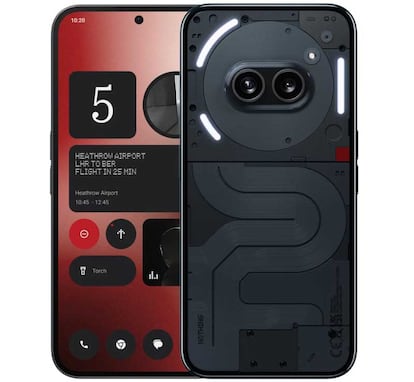 Teléfono Nothnig Phone (2a) visto desde todos los ángulos de color negro