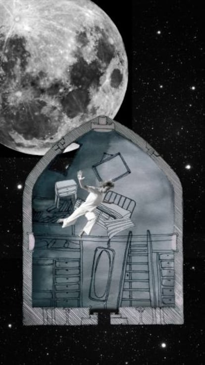 Il·lustració del viatge a la Lluna en la bala ideada per Jules Verne.