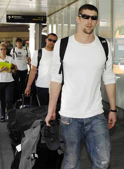 Michael Phelps, ayer a su llegada a Melbourne.