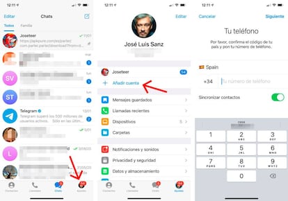 Cómo añadir una nueva cuenta de Telegram.