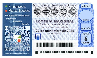 Décimo de Lotería Nacional del sábado 22 de noviembre de 2025