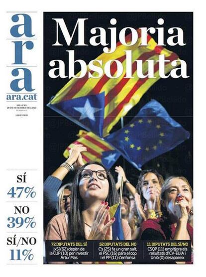 'Majoria absoluta', titula en la seva portada el diari català 'Ara'.