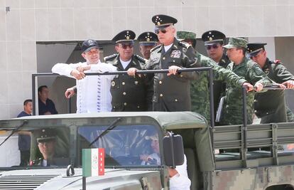 Salvador Cienfuegos Zepeda, entonces titular de la SEDENA, durante la inauguración de nuevas instalaciones militares en Cancún, en 2018.