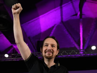 Pablo Iglesias, entonces secretario general de Podemos, durante un mitin de campaña en 2019.