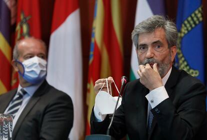 El presidente del Consejo General del Poder Judicial (CGPJ), Carlos Lesmes, durante el acto de entrega de despachos a la nueva promoción de jueces, el 25 de septiembre en Barcelona.