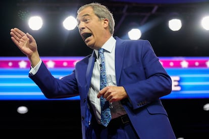 Nigel Farage, former leader of Britain's Brexit Party, speaks at the Conservative Political Action Conference (CPAC) at Gaylord National Convention Center in National Harbor, Maryland, U.S., March 3, 2023.