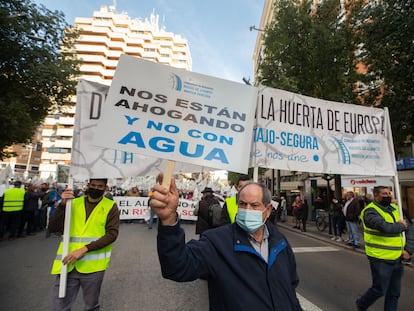 Algunos manifestantes marchan este miércoles en Murcia para exigir al Gobierno medidas urgentes para "salvar" al campo ante la subida de los costes de producción.