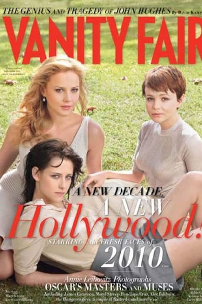 De izquierda a derecha y detrás, Abbie Cornish y Carey Mulligan; delante, Kristen Stewart, en la portada de <i>Vanity Fair </i>del mes de marzo.