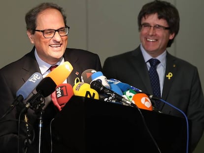 Quim Torra, nou president electe, i Carles Puigdemont, expresident de la Generalitat.