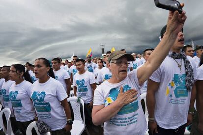 Miembros de la direción de las FARC, el viernes en la X Conferencia, en los Llanos del Yarí.